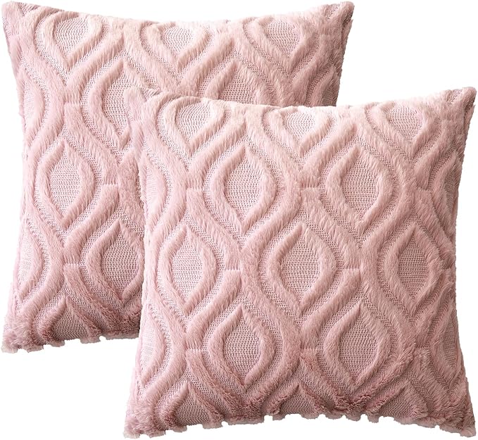 MIULEE Blush Pink Soft Plush Faux Wool Throw Pillow Covers 20x20 | Set of 2, Farmhouse Boho Home Decor, Decorative Cushion Covers for Sofa, Living Room, Bed