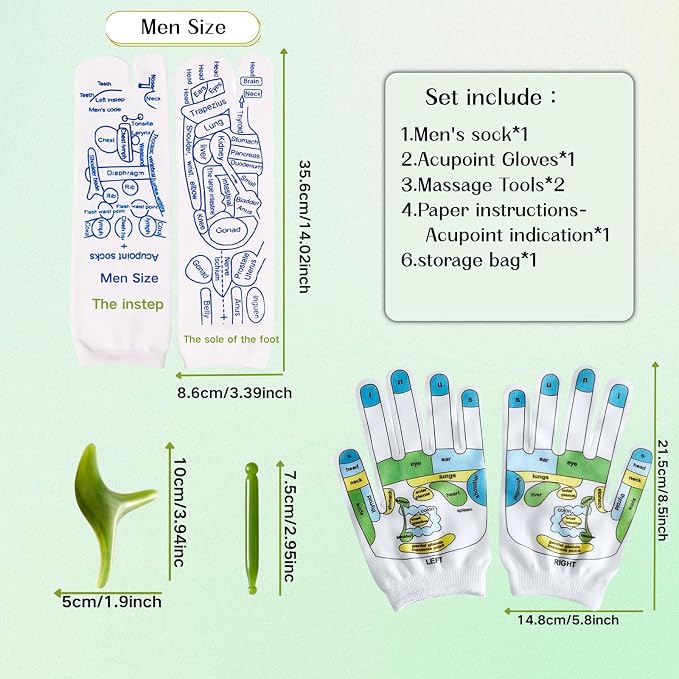 Reflexology Socks with Gloves Tools Set, Foot Massager Socks with 2pc Massage Tool, Trigger Point Massage Tool, Suitable for Men