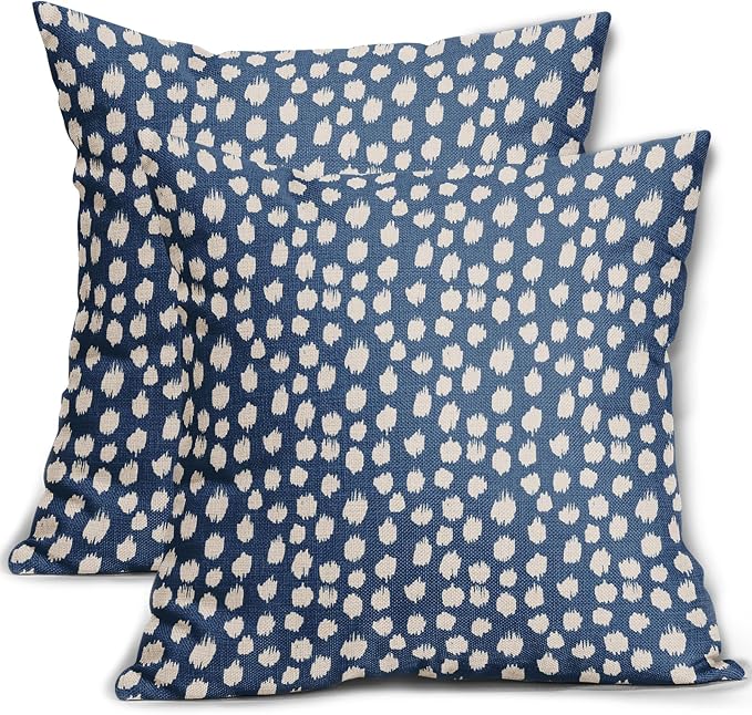 Sweetshow Blue Cream Dots Pillow Covers 20x20 Set of 2 Boho Design Polka Dot Throw Pillows Modern Trendy Print Outdoor Decorative Pillowcase Square Linen Cushion Cases Decor for Sofa Couch Bed
