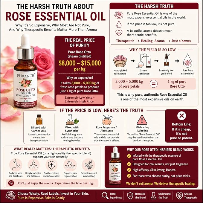 Rose Otto Inspired Essential Oil Blend 15ml – Botanical Aromatherapy Blend with Helichrysum, Frankincense, Neroli, Geranium & Bergamot – for Therapeutic Massage