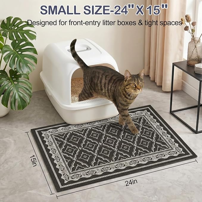 Glittme Cat Litter Mat, 24"x15" Non-Slip Washable Trapping Mat for Cats | Litter Trapping Mat With Thick PVC Coil To Catch Scatter, Soft On Paws And Waterproof Bottom To Protect Floors