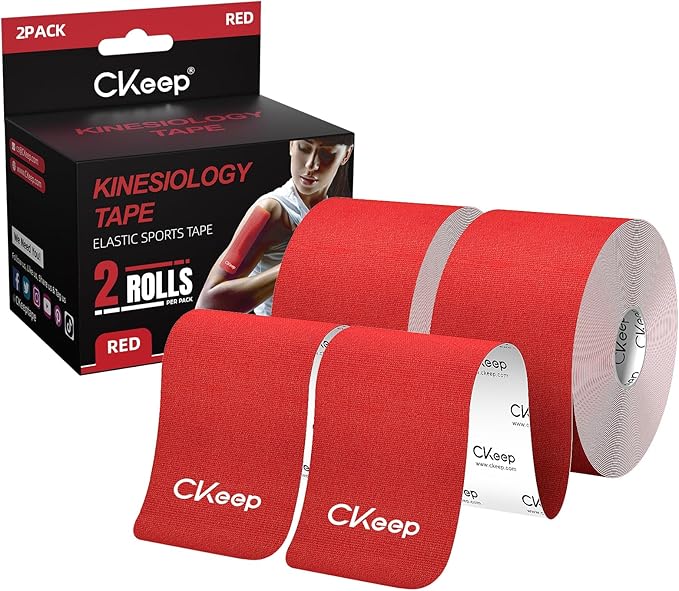 CKeep Kinesiology Tape, Uncut 2 Rolls, Original Cotton Elastic Premium Athletic Tape,Latex Free Hypoallergenic, 2inch x 16ft, Red