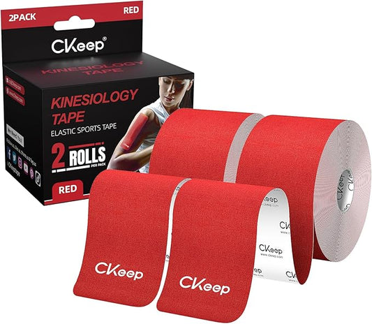 CKeep Kinesiology Tape, Uncut 2 Rolls, Original Cotton Elastic Premium Athletic Tape,Latex Free Hypoallergenic, 2inch x 16ft, Red