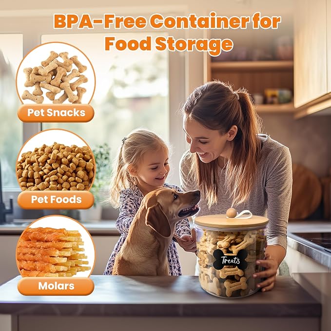HOYTAMDAR 3 Pack Airtight Dog Treat Containers Bamboo Lids, Dog Treat Jars