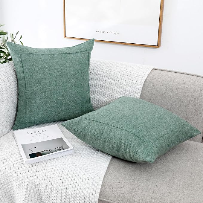 20x20 Inch Burlap Linen Throw Pillow Covers, Pack of 2 Decorative Farmhouse Rustic Neutral Pillow Covers Square Durable Cushion Cover for Sofa Couch Bed Home Decor, Sage Green