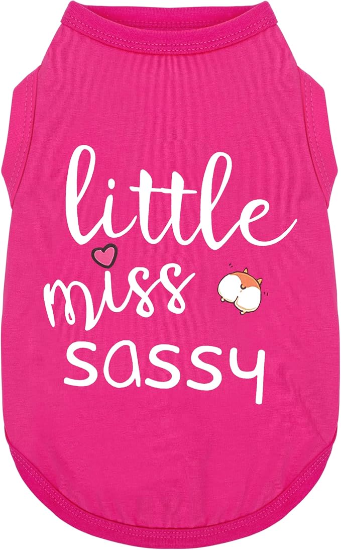 Dog Clothes Fashionable Sleeveless Pet Vest: 'Little Miss Sassy' Printed Cotton Dog Shirt, Ideal for Small, Medium, and Large Breeds, Ensuring Comfort and Breathability Rose Red L