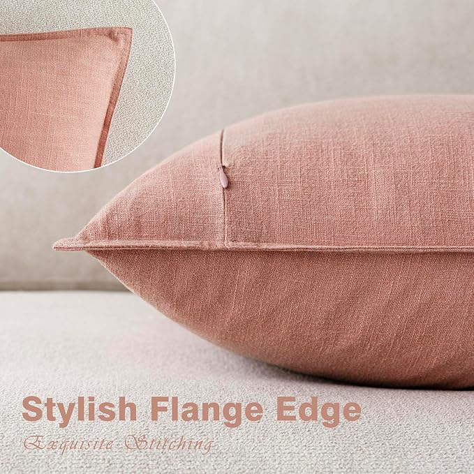 Foindtower Pack of 2, Decorative Linen Solid Throw Pillow Covers Soft Accent Euro Cushion Case Boho Farmhouse Pillowcase for Chair Couch Sofa Bedroom Living Room Home Decor 26 x 26 Inch Coral Pink