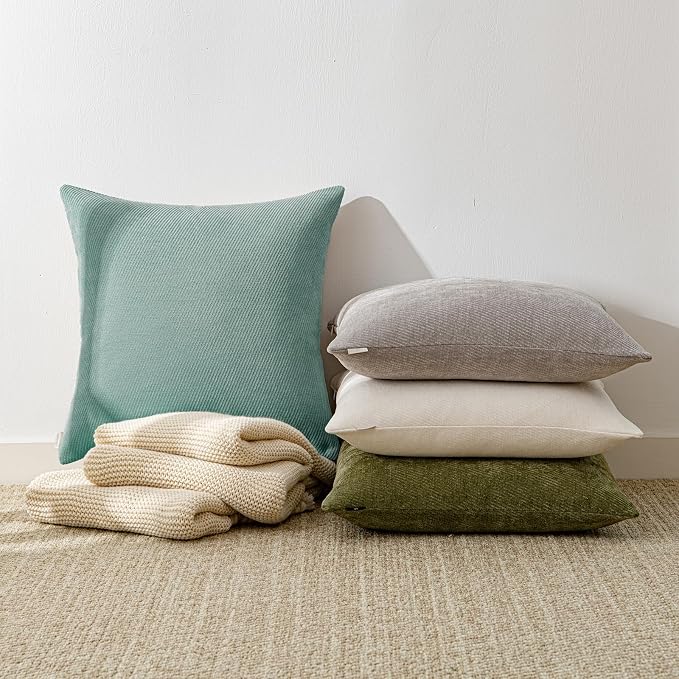 a moment Pack of 2 Decorative Chenille Throw Pillow Covers with Twill Cushion Covers for Sofa Living Room Couch Bed 22x22 Inch Teal