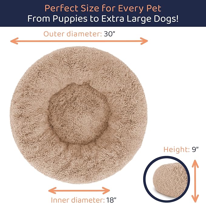 Donut Dog Bed - Premium Comfort for Anxiety Relief - Fluffy & Calming Design with Ultra-Plush Support | Cozy Round Dog Bed with Super Soft Circle Style (Camel, Medium)