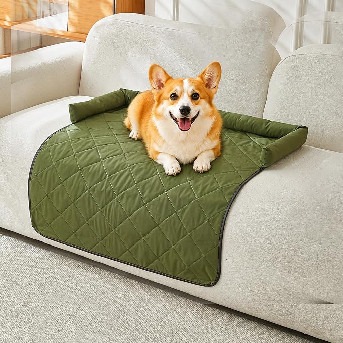 Cooling Dog Bed Mats with Neck & Head Support, 35.43 x31.5 inch Army Green | for Small and Medium Dogs & Cats, Non-Slip, Machine Washable, Protects Sofa from Fur & Scratches