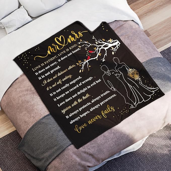 Wedding Gifts for Couples, Bridal Shower Gifts for Bride to Be Soft Blanket | Anniversary Mr and Mrs Gifts, Wedding Gifts for Newlyweds Wedding Throw Blanket 60*50 Inch (Black)