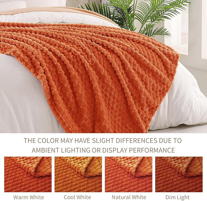 Exclusivo Mezcla 3D Fleece Queen Size Blanket for Bed, Burnt Orange | Extra Soft Fuzzy Plush Lightweight Bed Blankets, Cozy Fluffy Decorative Blankets for All Seasons, 90x90 Inches