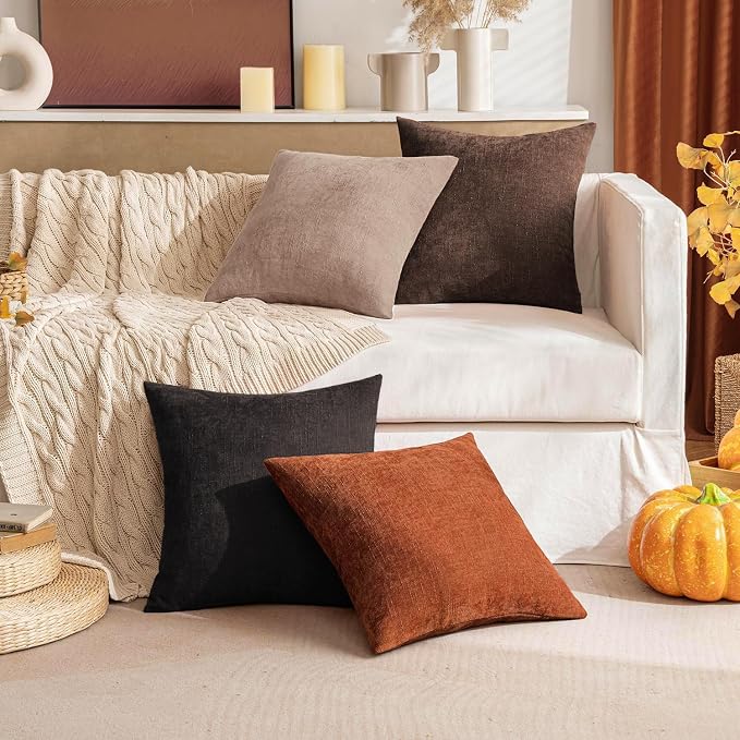 MIULEE 24x24 Inch Euro Textured Chenille Fall Pillow Covers Burnt Orange | Pack of 2 Fall Decorative Soft Throw Pillows, Solid Textured Cushion Covers, Home Decor for Bed Couch Sofa Bedroom Livingroom