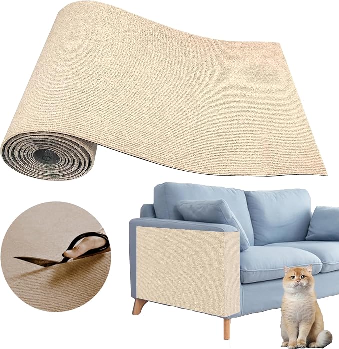 Cat Scratching Climbing Carpet Mat, Self-Adhesive Couch Furniture Protector | 39.3x15.8In Thickened, Cat Scratch Post/Tree Covered Pad Replacement, Shield for DIY Shelf Steps Couch Corner Wall, Khaki