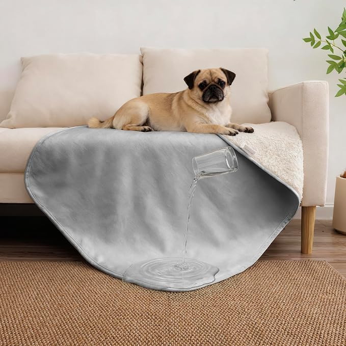 Waterproof Blanket for Dogs - Pet Throw as Furniture Protector | Cozy Sherpa & Smooth Velvet, Reversible and Machine Washable, for Couch, Bed, or Travel, 30"x40", Dark Grey