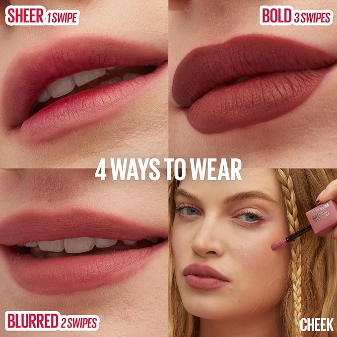 MAYBELLINE Super Stay Teddy Lip Tint, Long Lasting Matte Lipstick For Up To 12HR Wear, Skinnydip, 1 Count