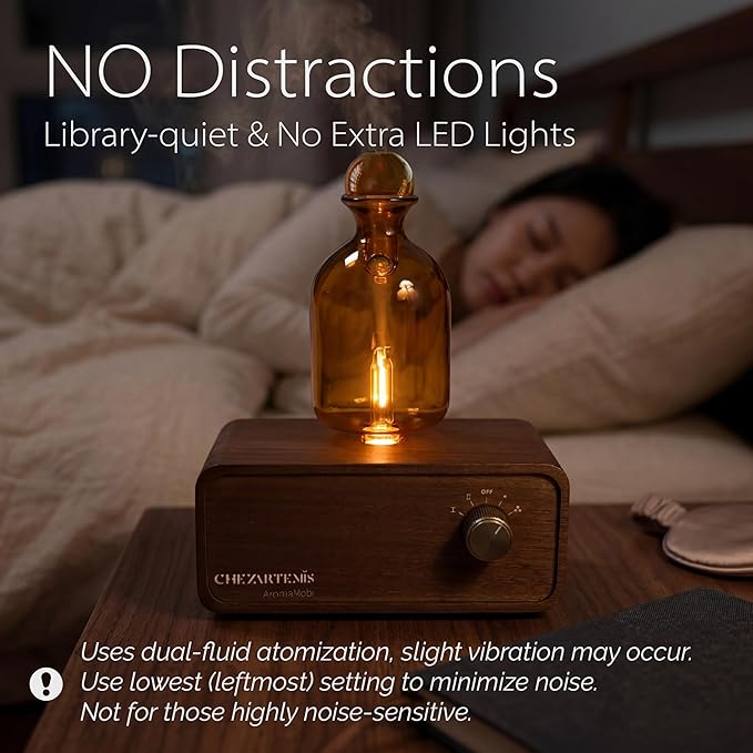Ember Glass Essential Oil Diffuser with Handmade Wood Base for Aromatherapy, Retro Waterless Scent Diffuser with Cool Mist, Portable & Cordless Oil Nebulizer with LED & Timer, 2026 Model