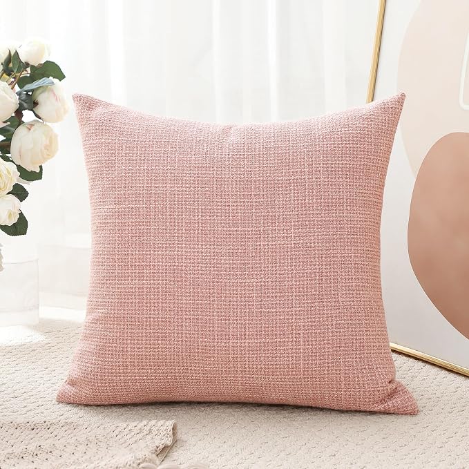 OTOSTAR Linen Throw Pillow Cover Set of 1 Decorative Square Pillowcases Cushion Covers 18x18 Inch for Home Decor Sofa Bedroom Car 45 x 45CM Pink