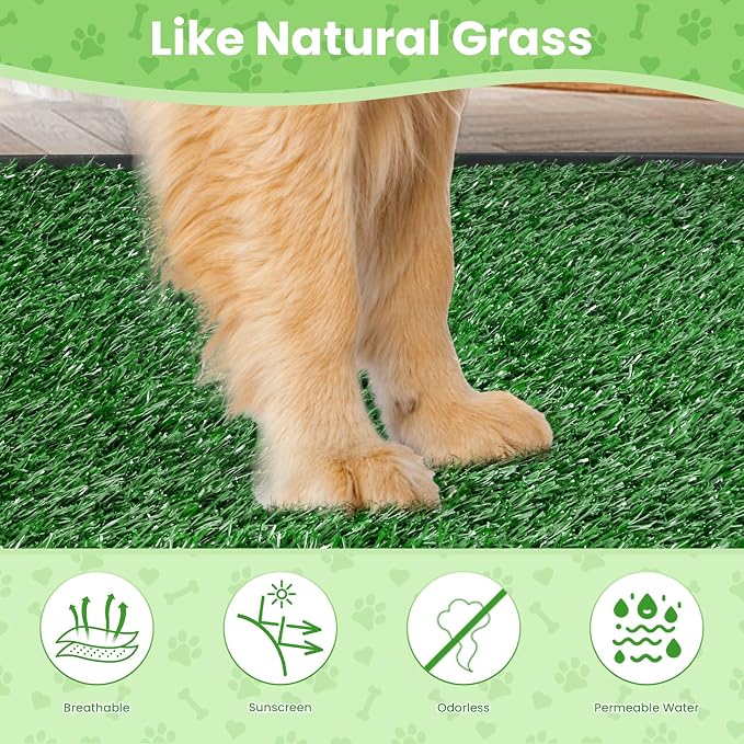 Dog Grass Pad with Tray, Dog Grass Potty Patch Bathroom Mat, 20x25inch, 2 Reusable Artificial Turf, Washable Pee Pad for Puppy Training, Dog Litter Box, Portable Perfect Indoor Outdoor Use