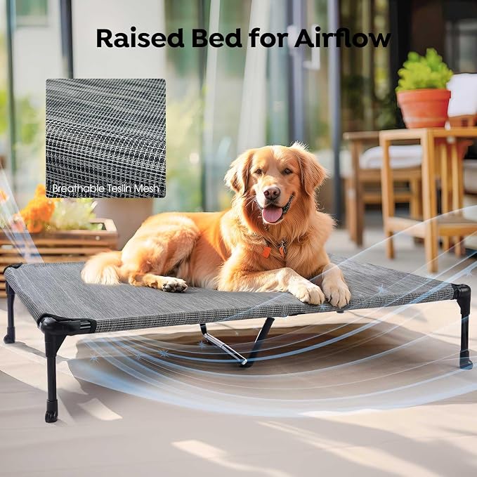 Veehoo Outdoor Elevated Dog Bed with Waterproof Bolster Cushion, Cooling | Raised Dog Bed with Removable & Washable Mat Topper, Breathable Mesh, Dog Couch Cot for Indoor Outdoor, 49", Large, Melange