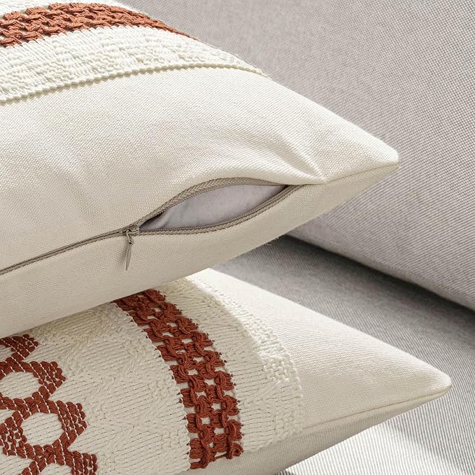 MIULEE Set of 2 Fall Rust Decorative Pillow Covers 18x18 | Farmhouse Boho Couch Throw Pillows, Modern Cotton Cushion Covers, Macrame Woven Home Decor for Bed Sofa Chair