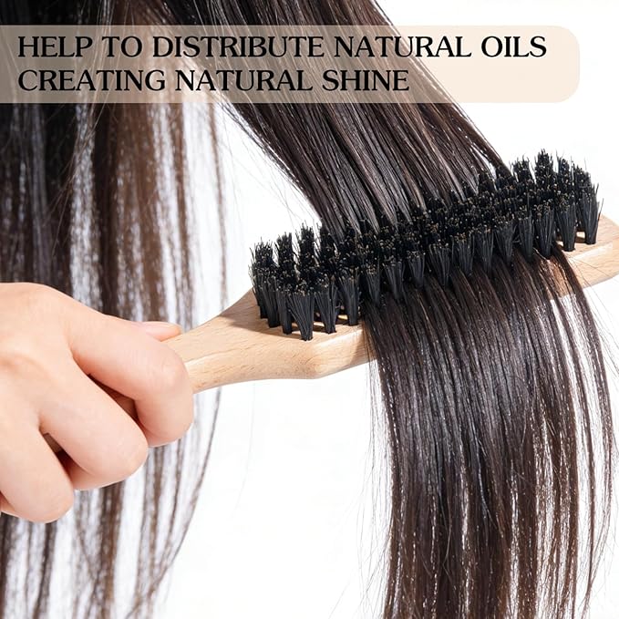 BlueForest Era Boar Bristle Slick Back Hair Brush Set, Wooden Styling Edge Control Brush for Sleek Ponytails Buns Updos, Teasing Hair Brush and Stainless Steel Tail Comb Suitable for All Styling