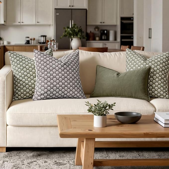 MIULEE Floral Print Decorative Pillow Covers 20x20, Stone Grey | Vintage Boho Farmhouse Modern Home Decor, Set of 2, Block Print Cushion Covers for Couch Sofa Bed Living Room
