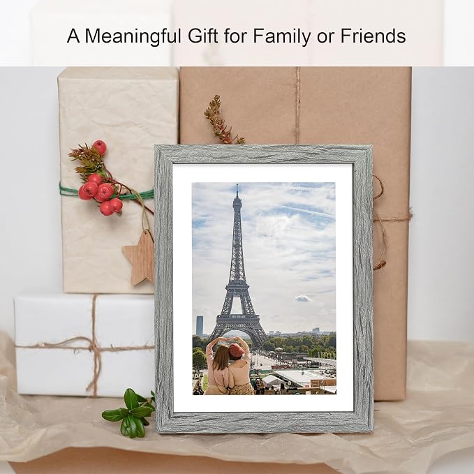 Hongkee 10x14 Picture Frame Set of 4, Made of Glass and Grey Wooden Frame, Display 8x12 Pictures with Mat or 30 x 40cm Diamond Painting Art without Mat for Wall Mounting, Gallery Photo Frames