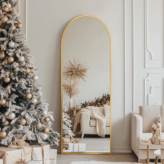 Antok 56" x14” Arched Full Length Floor Mirror, Gold Aluminum Frame, Free Standing/Wall Mount/Leaning for Bedroom, Living Room, Dressing Room