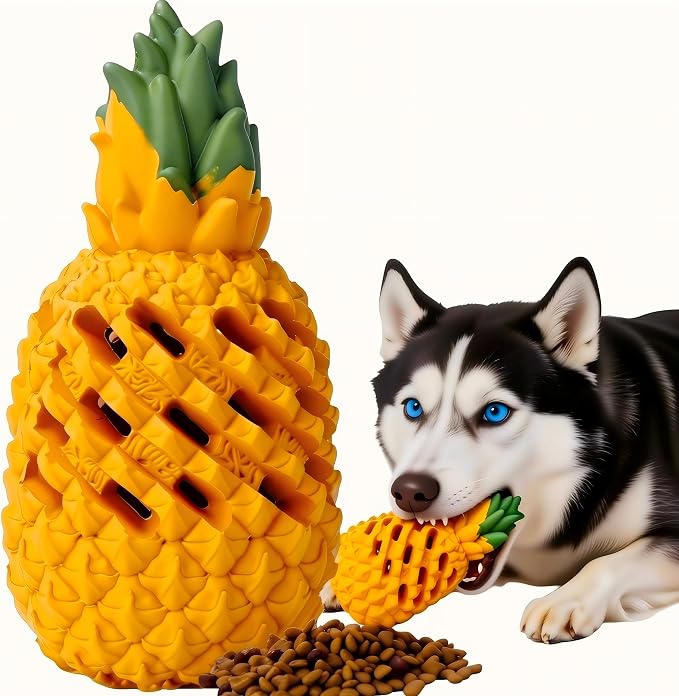Indestructible Pineapple Dog Toy - Large Aggressive Chewers Training | Heavy Chew, Treat Dispenser, Power Chewer, Durable Puzzle, Tough Interactive, Easy Clean