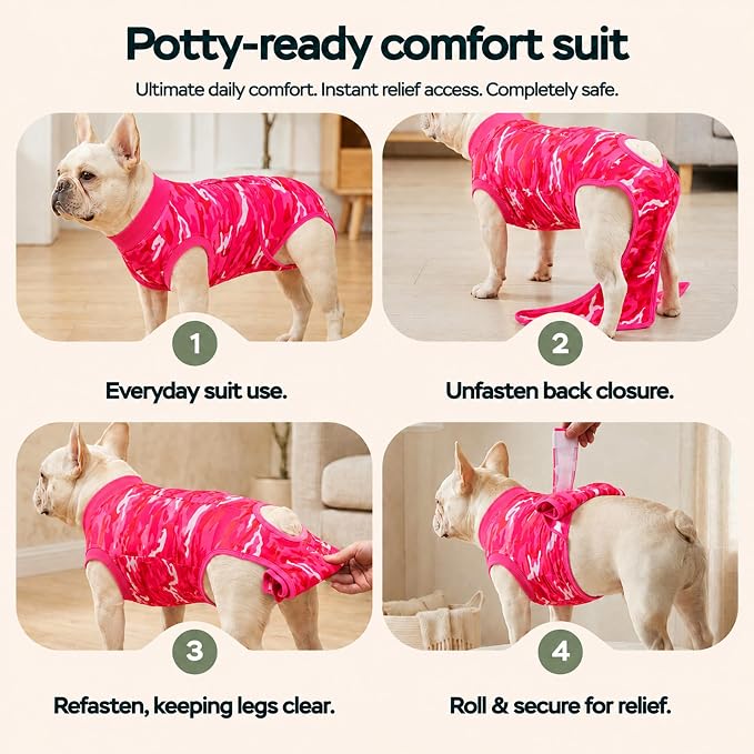 PetWarm Dog Surgery Recovery Suit, Pet Surgical Recovery Onesies Suit Surgery Suit for Dogs Professional Dog Abdominal Wounds Bandages, Camouflage Pattern, Pink, S