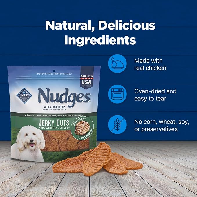 Blue Buffalo Nudges Jerky Cuts Chicken Dog Treats, 16 oz | Real Chicken First, Oven-Dried, Easy to Tear, No Chicken By-Product, Corn, Wheat, or Soy