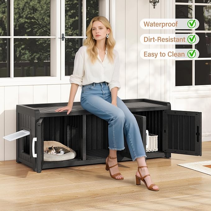 KAMABOKO Cat Litter Box Enclosure Hidden Litter Box Furniture with Door and Window, Multi-Functional Cat Furniture for Living Room Bedroom