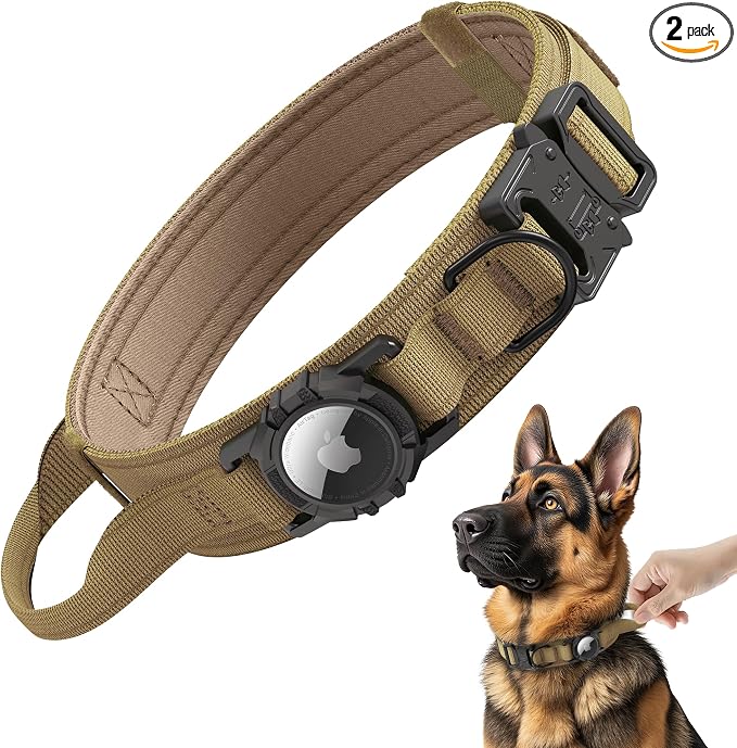 Tactical AirTag Dog Collar - Heavy Duty, Adjustable GPS Collar
