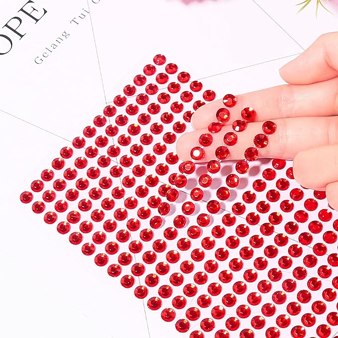 3555pcs Self Adhesive Face Gems for Makeup, Festival Jewels, Hair Gems, Rhinestone Stickers for Face, Eye, Makeup, Nail, Body, Crafts 5sheets (red-3/4/5/6/8mm)