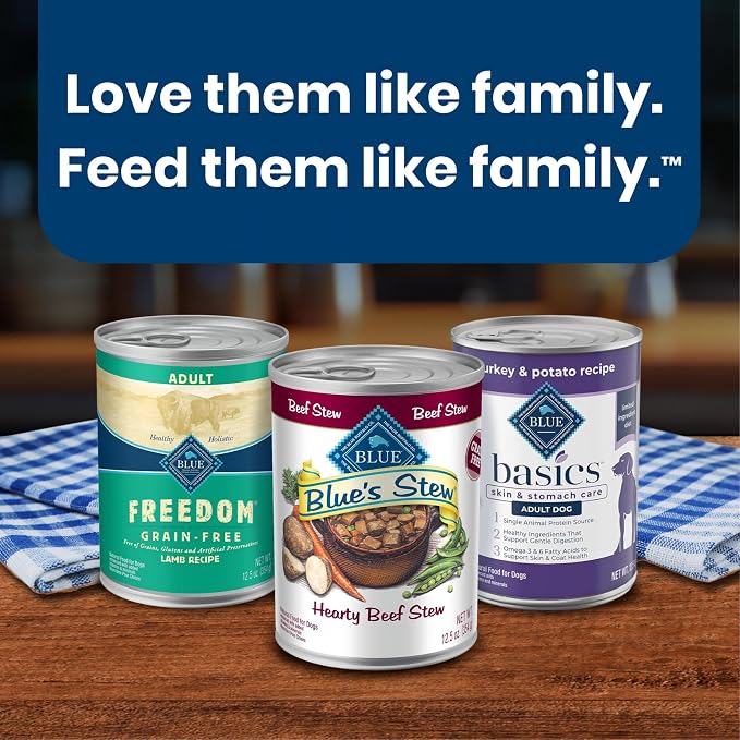 Blue Buffalo Blue's Stew Variety Pack Adult Wet Dog Food, 12.5 oz, 12 ct | Grain-Free, Country Chicken & Hearty Beef Recipes, In Gravy, No Corn, Wheat, or Soy