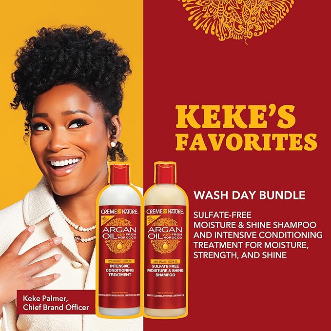 Creme of Nature Argan Oil from Morocco Sulfate-Free Moisture and Shine Shampoo and Intensive Conditioning Treatment Set, Hydrating Shine-Enhancing Hair Care Duo, 2 Count, 12 oz Each
