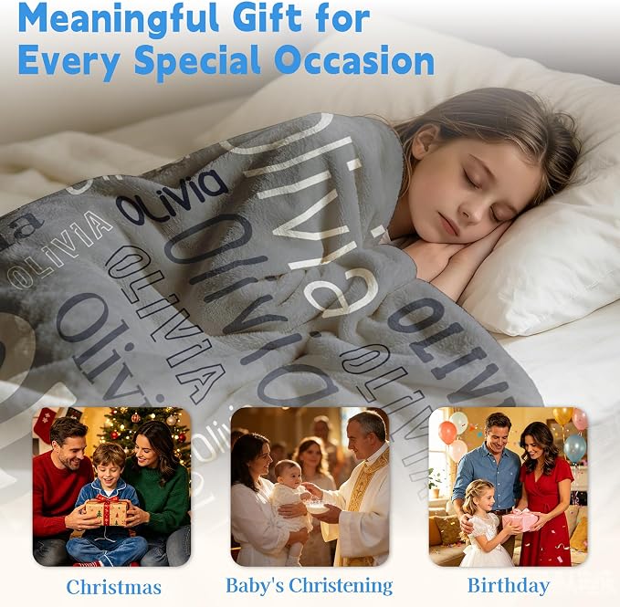 Custom Blanket with Name, Personalized Name Blankets for Teen Girls Boys Kids Baby, Customized Flannel Throw Blanket Gifts for Christmas Birthday - Printed in USA