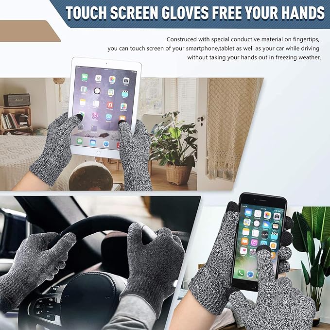 Winter Warm Beanie Hat Touchscreen Gloves Set, Soft Skull Cap Gloves Set for Men and Women with Warm Knit Fleece Lined