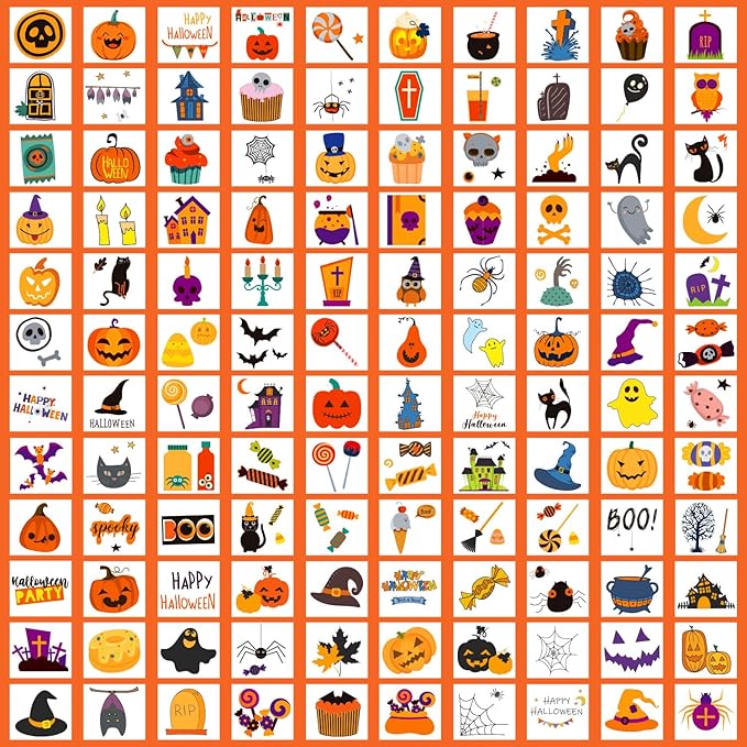 Partywind 408 PCS Kids Tattoos for Party Supplies, Individually Wrapped Sheet Temporary Tattoos Stickers for Kids Goodie Bag Stuffers, Fun Birthday Party Favors - Halloween