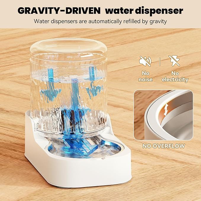 Automatic Cat Feeder Water Dispenser Set with Stainless Steel Bowls | Dog Water Bowl Dispenser Adjustable Water Dispensing, Auto Pet Waterer for Cats and Dogs