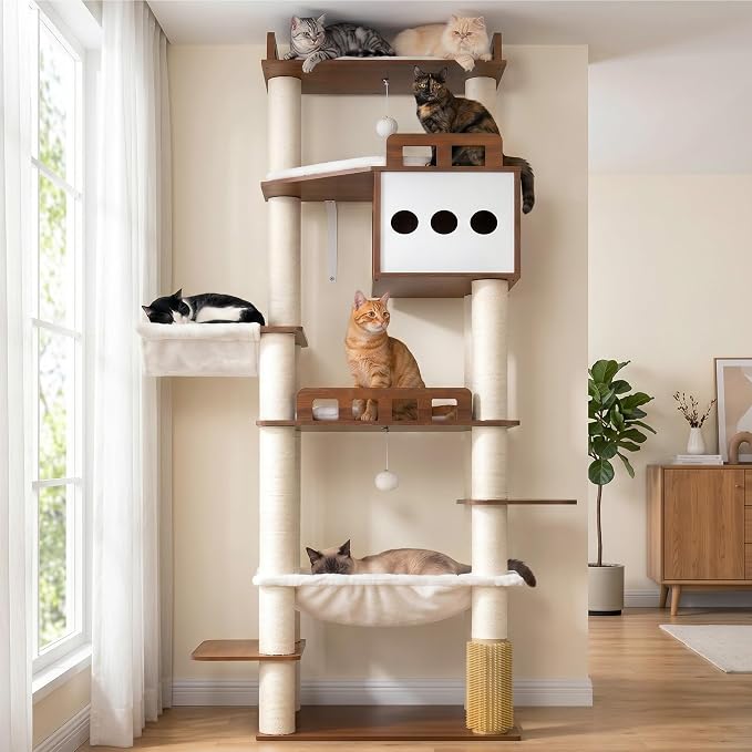 Modern Cat Tree, 76'' Tall Cat Tower - 3 Big Platform GCT103EB