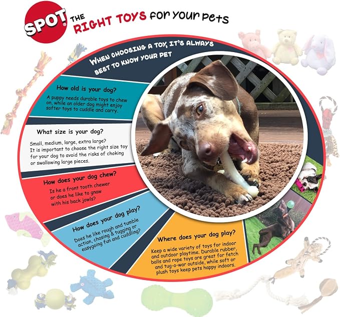 SPOT Dura-Brite Treat Ball - Treat Dispensing Dog Toy Made with Durable TPR Rubber, Interactive Slow Feeder Puzzle Ball, Prevents Boredom and Makes Mealtime Fun - 3in, Assorted Colors