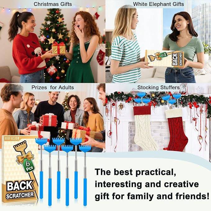 HOFASON 6 Pack Back Scratcher, Stocking Stuffers for Men Adults Women Teens, Christmas Small Bulk Gifts for Men Women Teens, White Elephant Gag Birthday Gifts, Party Favors Prizes for Adults (Blue)