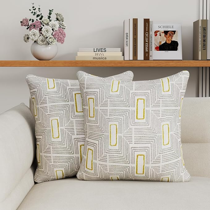 2 Pack Throw Pillows with Inserts Included 18×18 Linen Decorative Pillow Covers with Inserts for Sofa Living Room Home Office Car Home Decor (Light Gray)