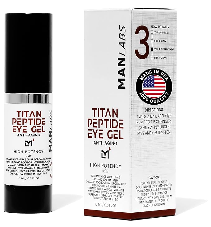 Titan Peptide Cooling Eye Gel – Mens Eye Cream – Anti-Aging Bags & Dark Circle – Eye Bags Treatment for Men – High Potency – Puffy Eyes Treatment for Men – Peptides, HA, DMAE, MSM – Unscented
