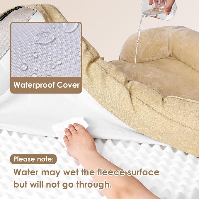 EHEYCIGA Orthopedic Small Dog Bed, Waterproof Memory Foam Washable Pet Beds | Non-Slip Bottom and Egg-Crate Foam Medium Dog Couch Bed with Washable Removable Cover, Graige