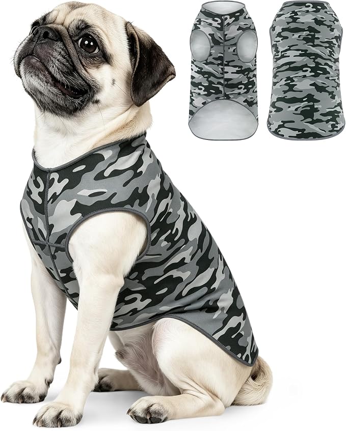 YUDODO Lightweight Dog Shirts, Stretchy Dog Tank Tops, Soft Pet Vest | Skin-Friendly, Breathable, Sleeveless, All Season Dog Clothes, For Small Medium Dogs, Gray Camo, M
