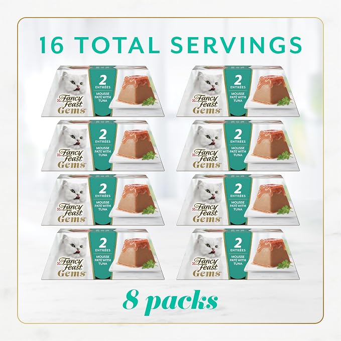 Fancy Feast Gems Pate Cat Food Mousse with Tuna and a Halo of Savory Gravy Cat Food - 4 oz. Boxes,(Pack of 16)