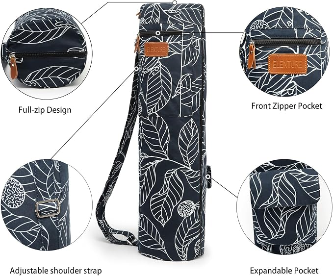 Canvas Yoga Mat Bag with Adjustable Strap & Pockets, Full-Zip Travel Gym Tote for Women & Men, Fits 1/4" & 1/3" Thick Mats, Lightweight Carrier for Yoga, Studio, Workout, Outdoor Use